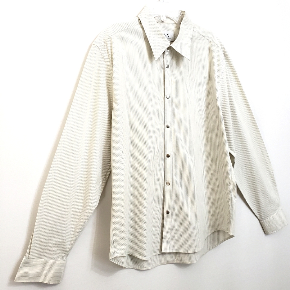 Armani Exchange Creme Textured Pinstripe Longsleeve Button down Shirt - Picture 5 of 15